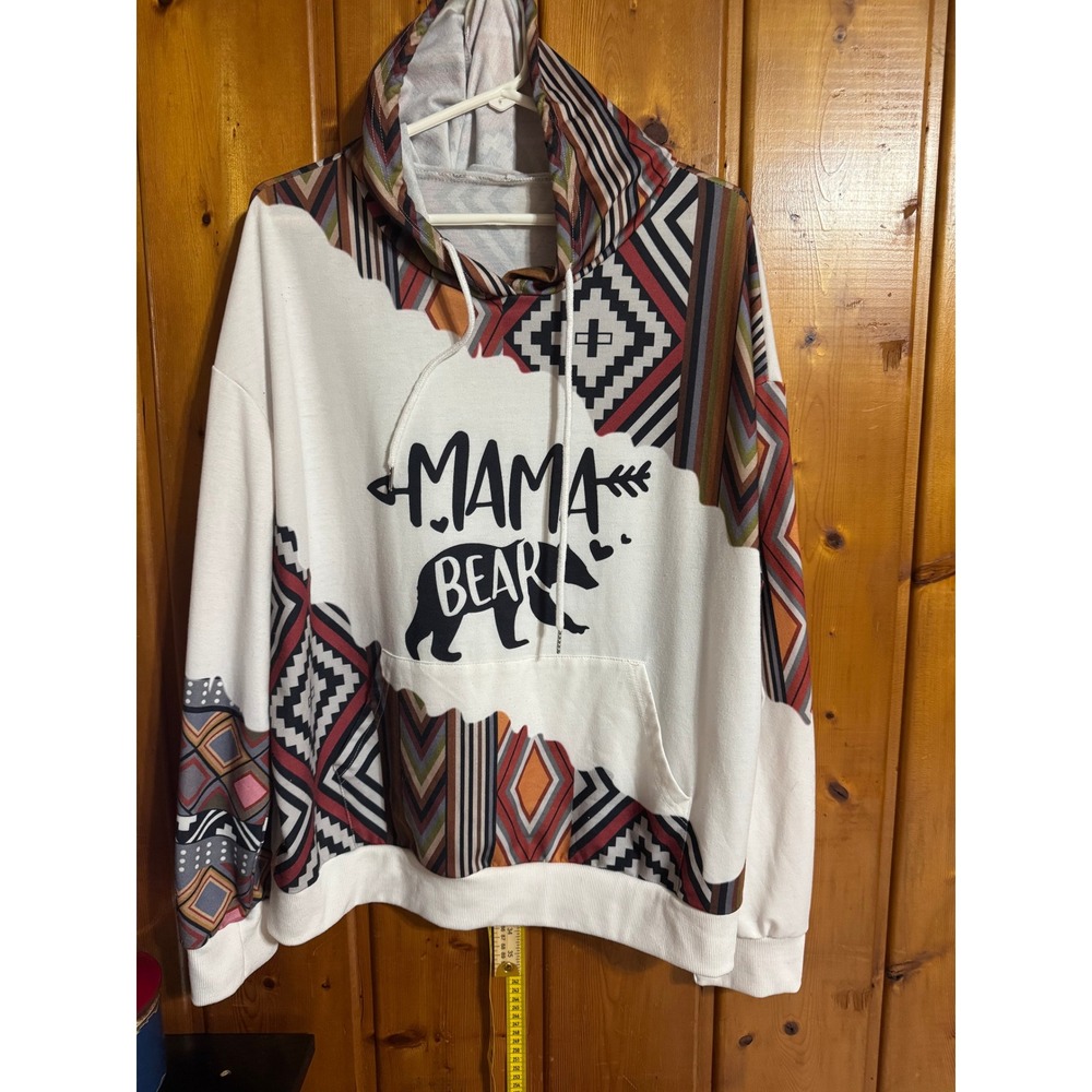 Mama Bear Graphic Hoodie Southwestern Print White XXL Sweatshirt